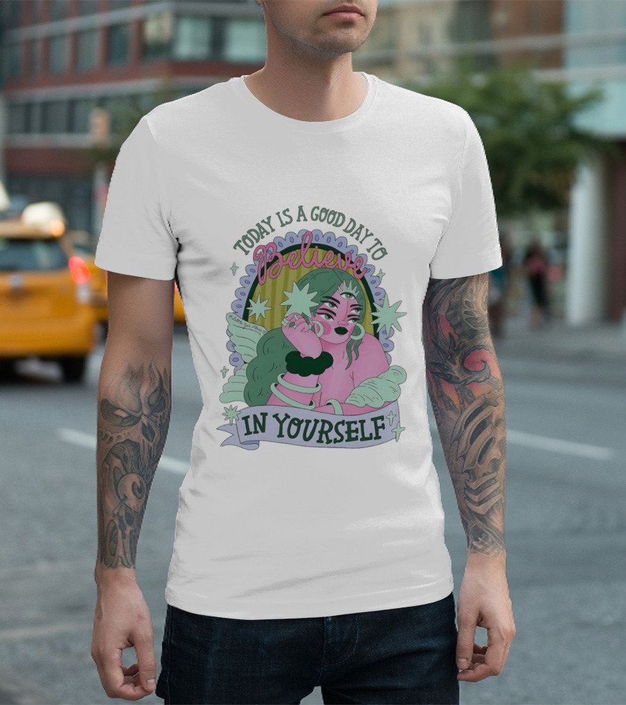 Today Is A Good Day To Believe In Yourself Celestial Character With Wings And Stars T-Shirt