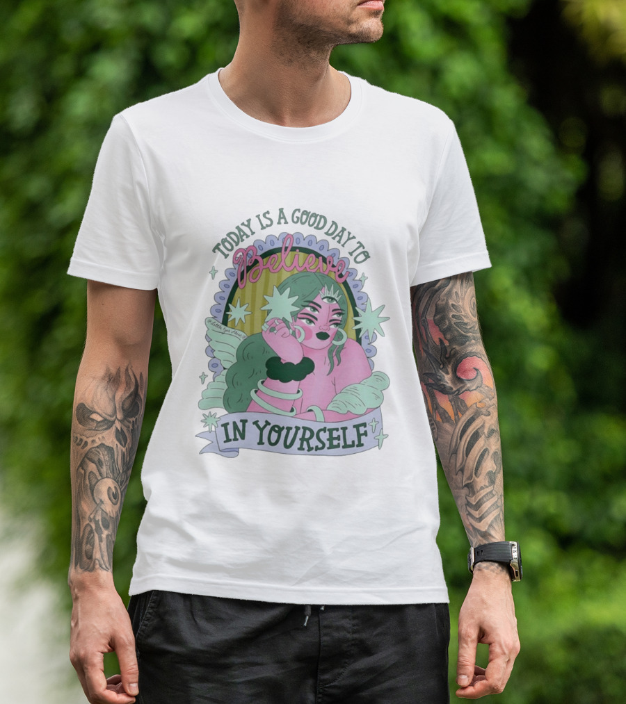 Today Is A Good Day To Believe In Yourself Celestial Character With Wings And Stars T-Shirt