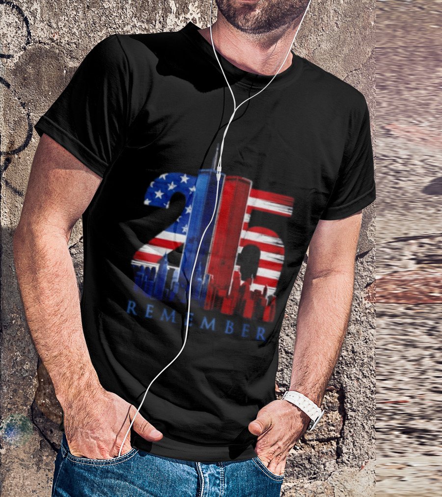 25th Anniversary Remember Twin Towers American Flag T-Shirt