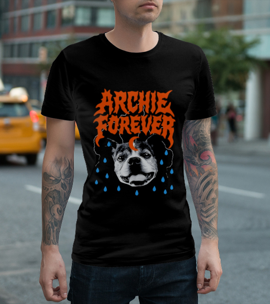 Archie Forever Dog Memorial Pet Tribute With Teardrops And Crescent Moon T-Shirt
