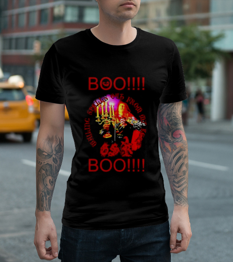 BOO Wailing Spells Out From My Keep Boo Candelabra Portrait Halloween T-Shirt