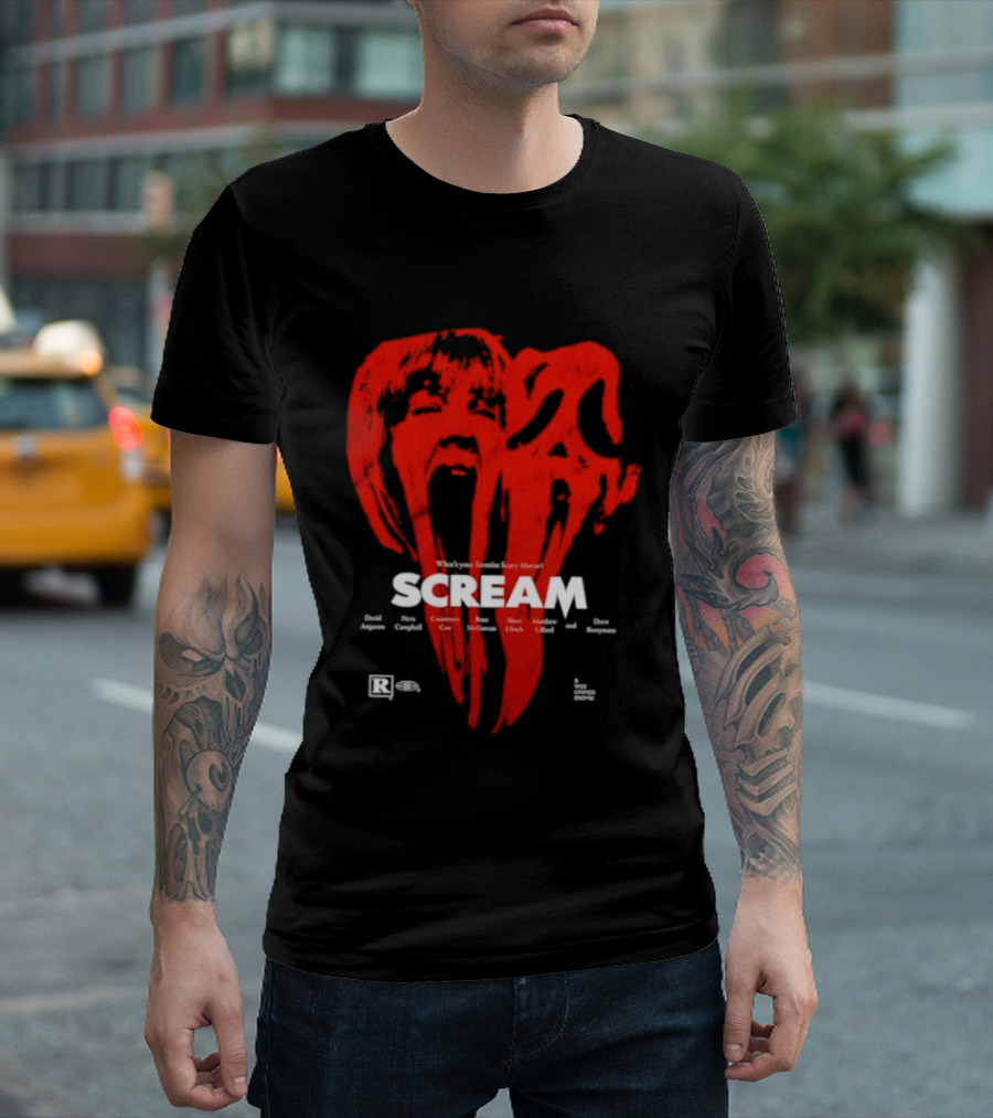 Scream What Is Your Favorite Scary Movie Blood Mask Painting T-Shirt