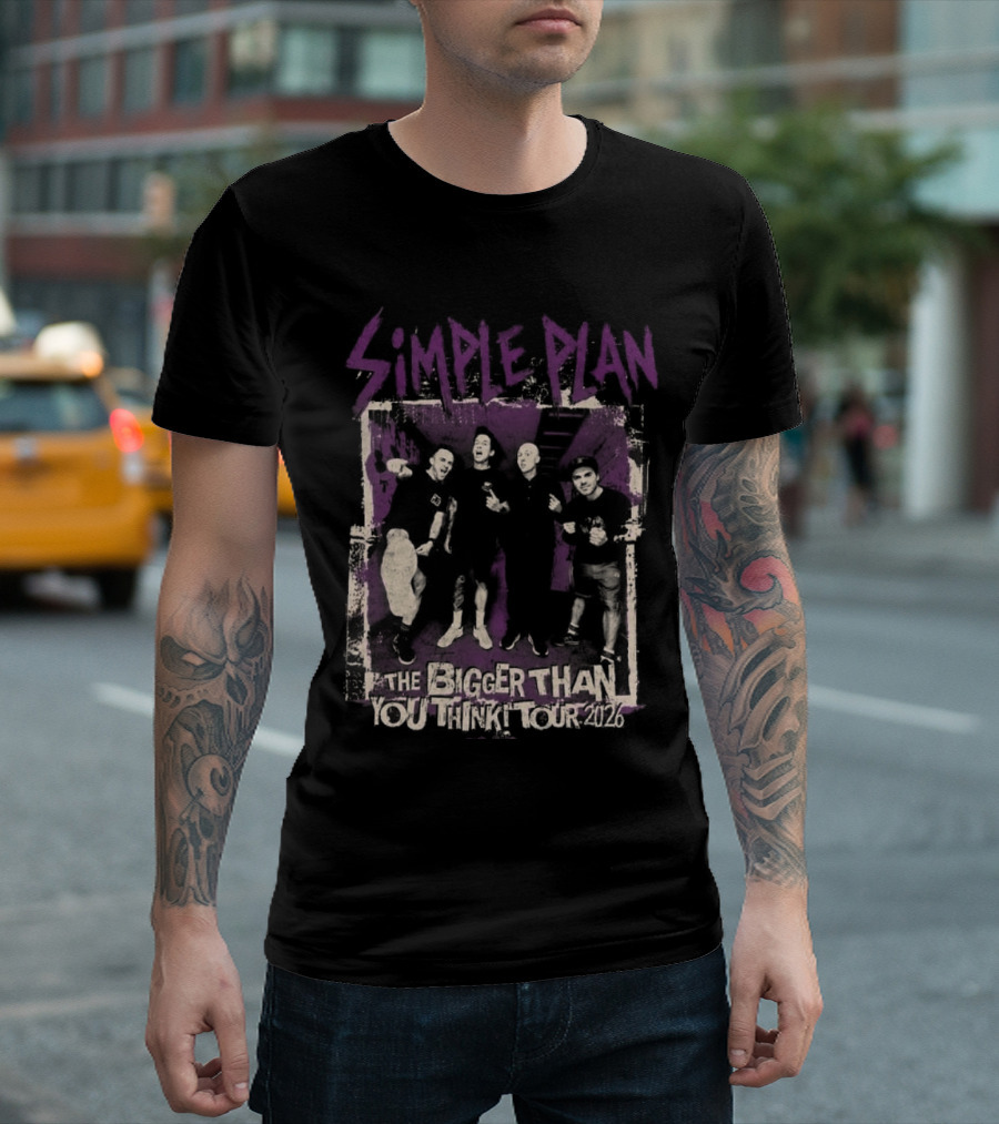 Simple Plan The Bigger Than You Think Tour 2026 The Sequel Band Photo Cities List T-Shirt