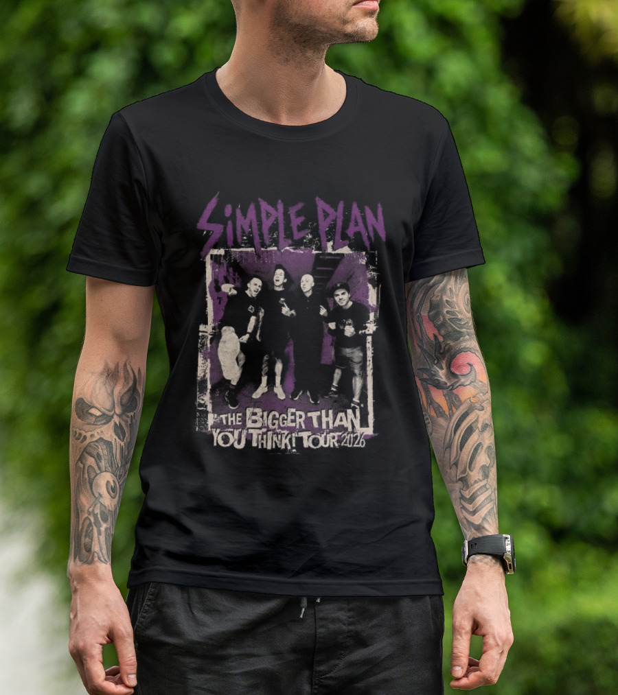 Simple Plan The Bigger Than You Think Tour 2026 The Sequel Band Photo Cities List T-Shirt