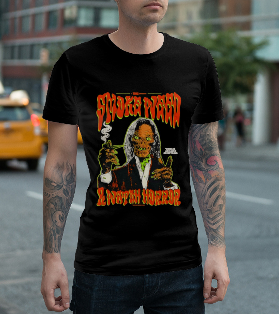 Smoke Weed And Horror With Edibles Are Also Acceptable Creepy Zombie T-Shirt