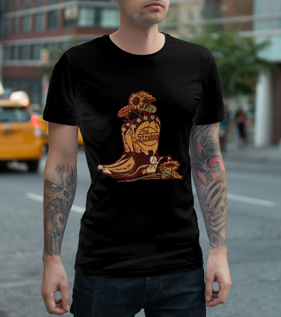 The Strokes Reality Awaits Tour 2026 Sunflower Cowboy Boots T-Shirt