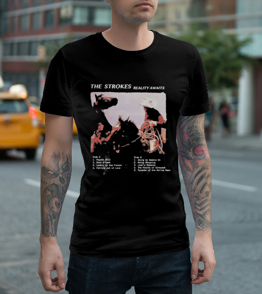 The Strokes Reality Awaits Tracklist Cowboy Imagery Future Nostalgia Space Cowboys T-Shirt