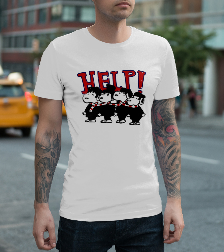 Peanuts Snoopy Beatles Help Parody Red Scarf T-Shirt