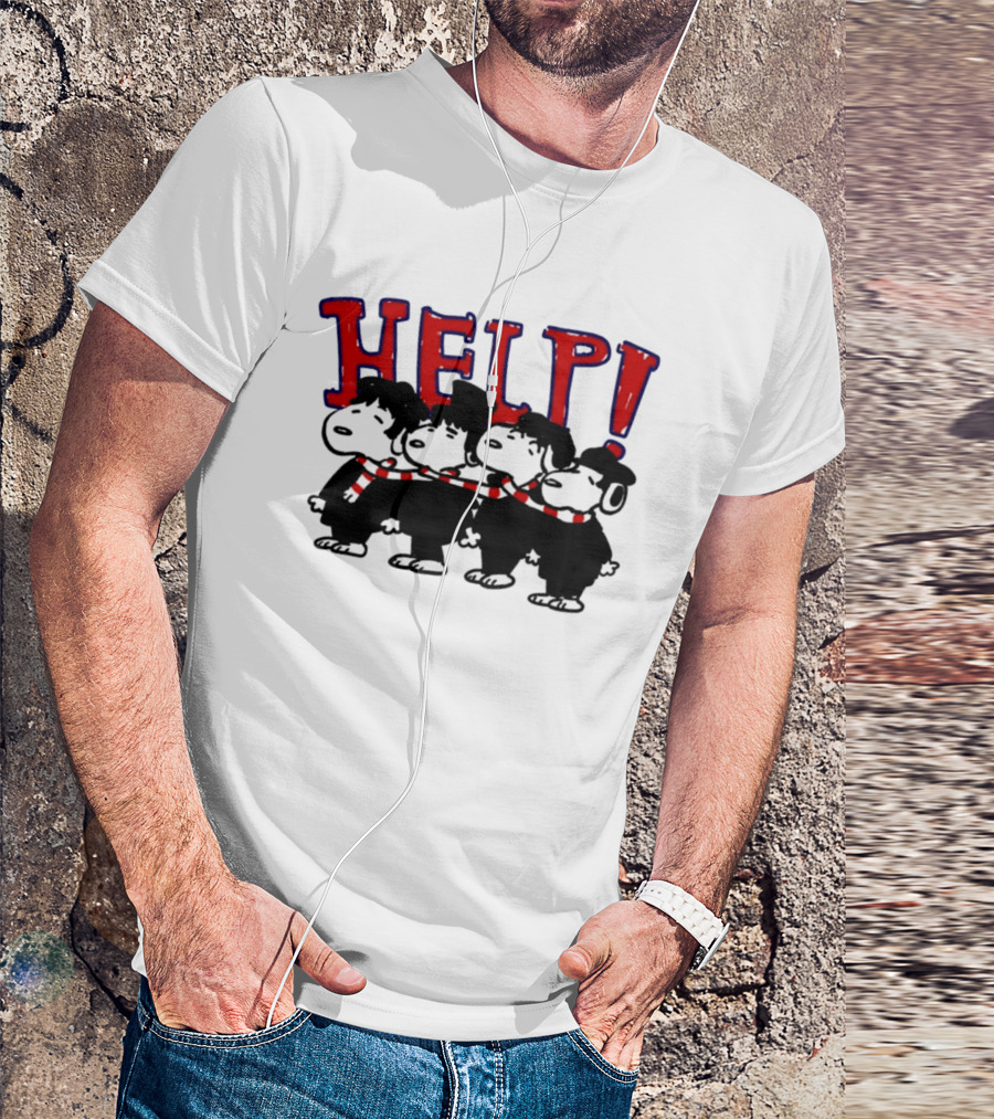 Peanuts Snoopy Beatles Help Parody Red Scarf T-Shirt