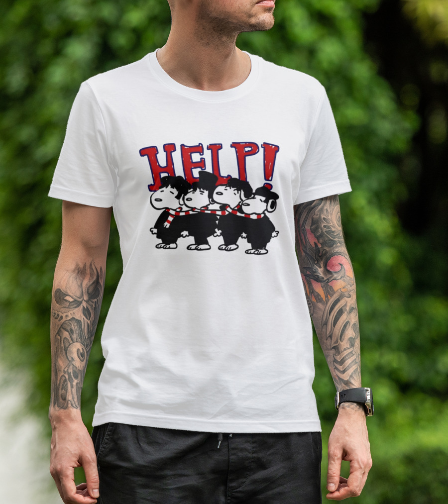 Peanuts Snoopy Beatles Help Parody Red Scarf T-Shirt