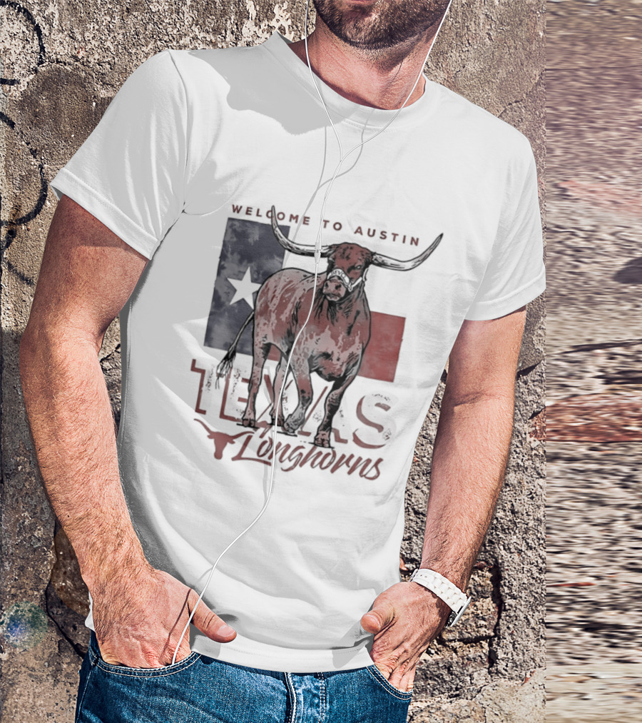 Welcome To Austin Texas Longhorns Bevo Texas Flag T-Shirt
