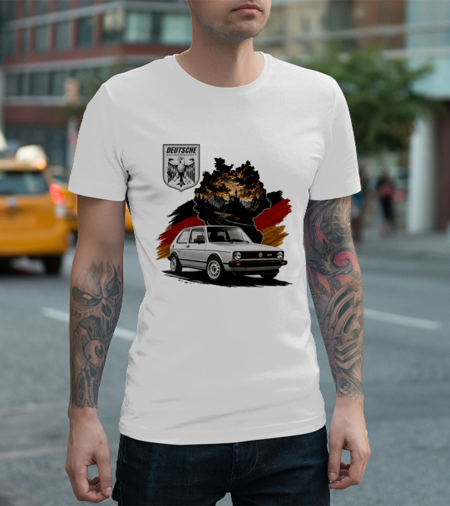 Deutsche Automobilkunst Volkswagen Golf GTI Germany Map Scenic Road Eagle Crest T-Shirt