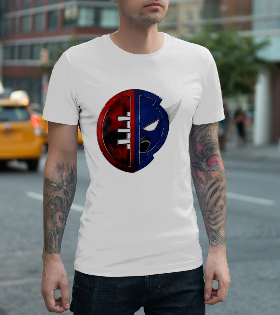 Buffalo Football Fusion Mask Emblem Red Blue Horns T-Shirt