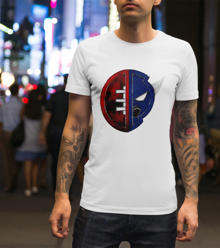 Buffalo Football Fusion Mask Emblem Red Blue Horns T-Shirt