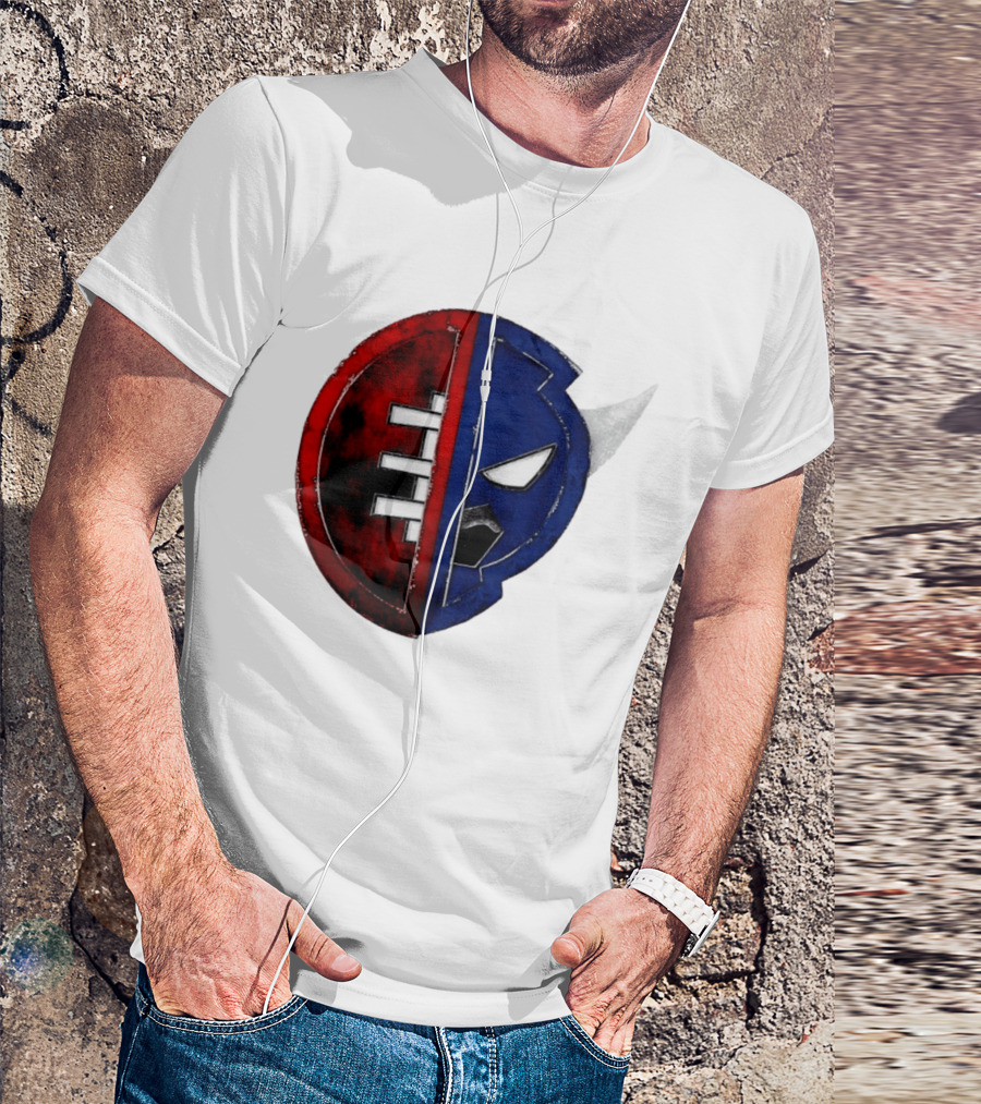 Buffalo Football Fusion Mask Emblem Red Blue Horns T-Shirt