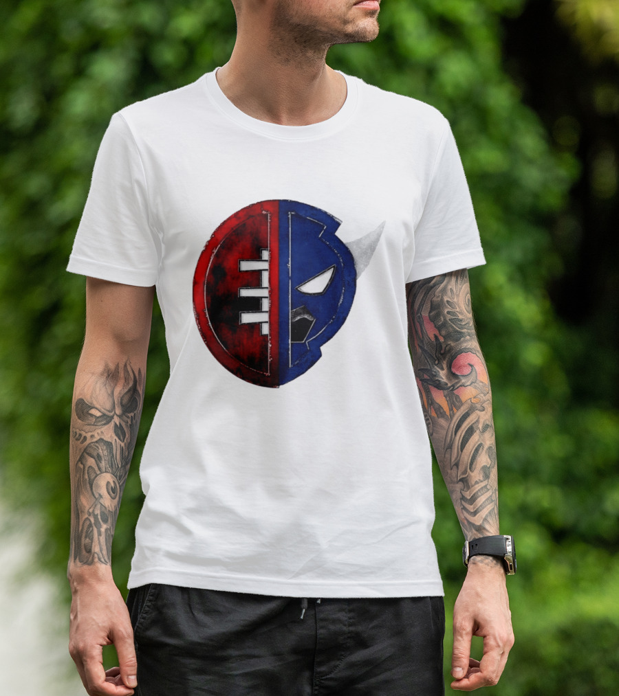 Buffalo Football Fusion Mask Emblem Red Blue Horns T-Shirt