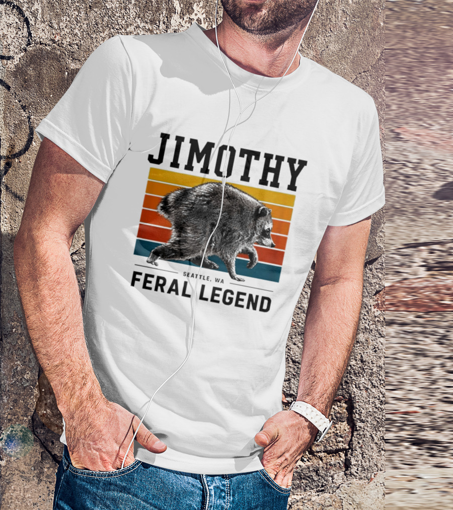 Jimothy Feral Legend Seattle WA Raccoon Vintage Stripes T-Shirt