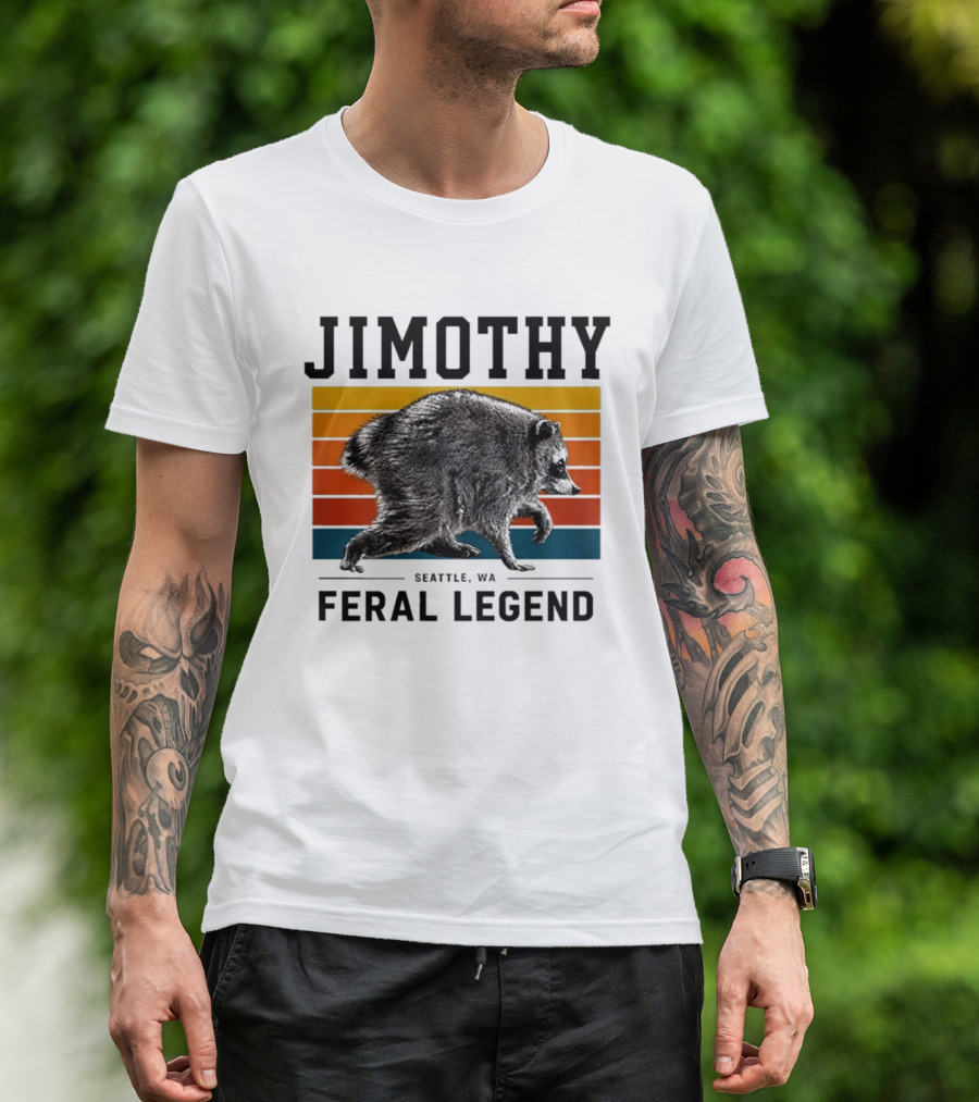 Jimothy Feral Legend Seattle WA Raccoon Vintage Stripes T-Shirt