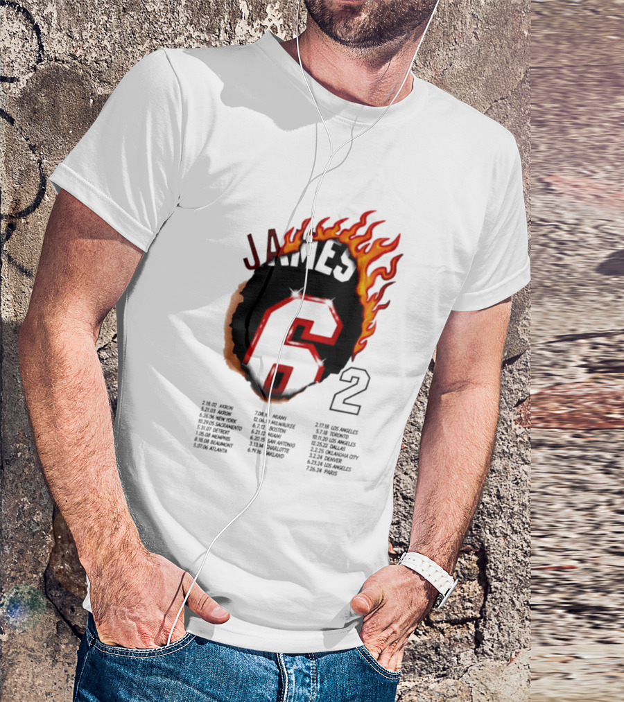 LeBron James 6 Burning Number With Game Dates T-Shirt