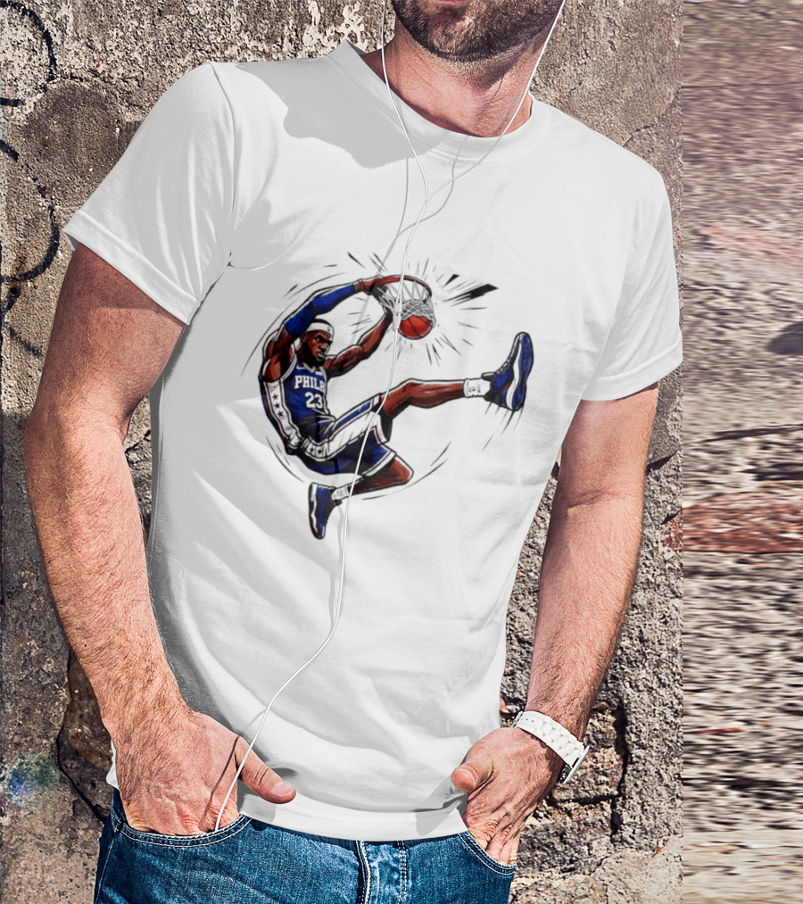 Philadelphia 76ers Phila 23 Basketball Player Dunking Action T-Shirt