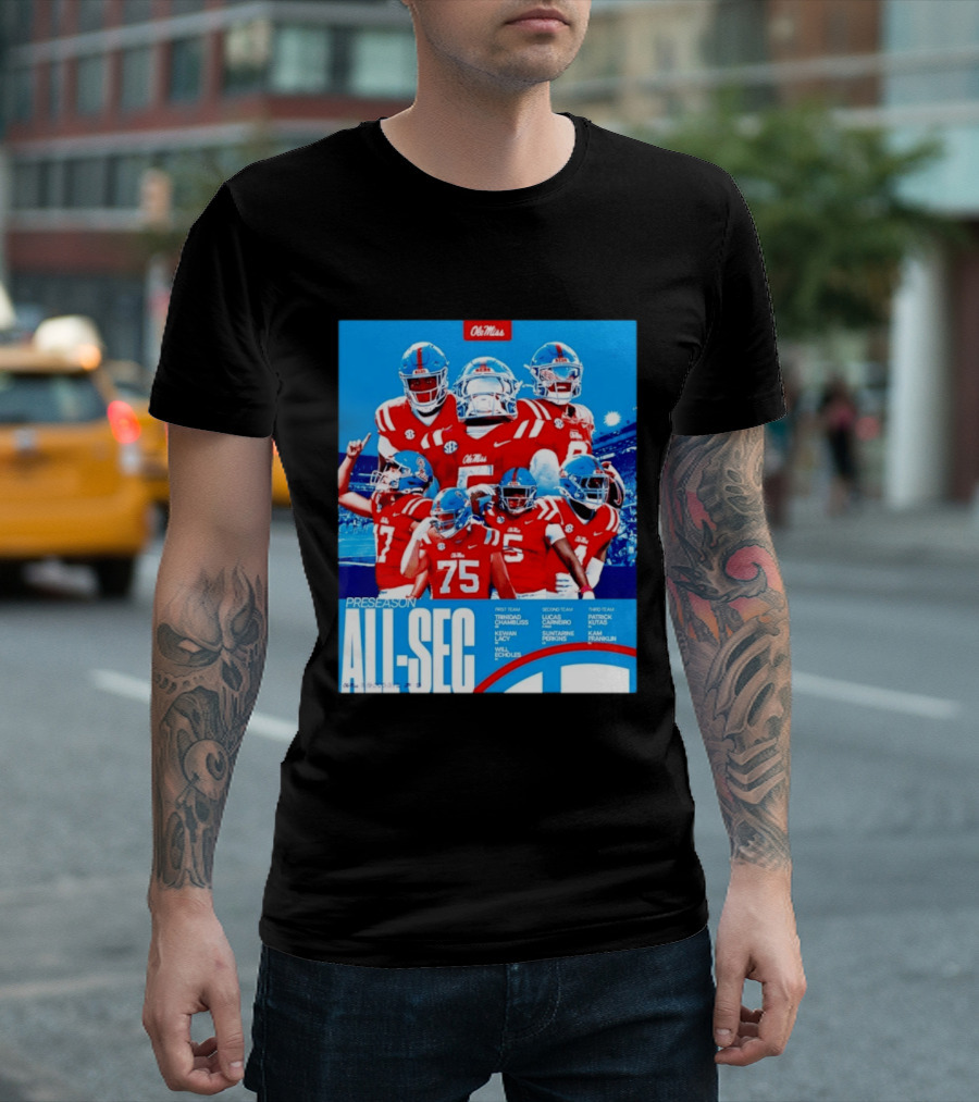 Ole Miss Rebels Preseason All SEC First Second Third Team Football Players T-Shirt
