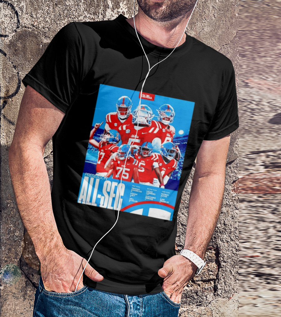 Ole Miss Rebels Preseason All SEC First Second Third Team Football Players T-Shirt