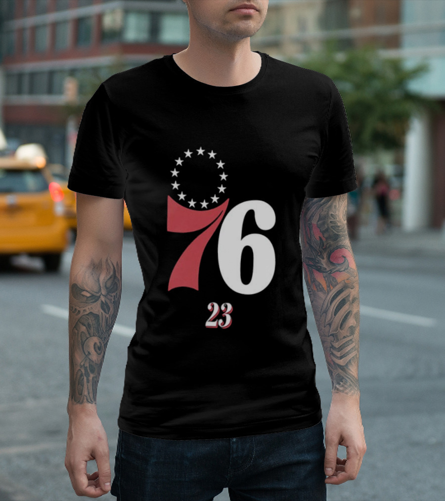 Philadelphia 76ers LeBron James 23 In The Paint Name And Number Royal 76ers T-Shirt
