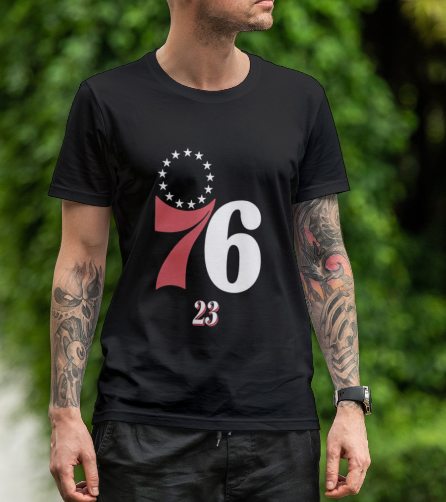 Philadelphia 76ers LeBron James 23 In The Paint Name And Number Royal 76ers T-Shirt