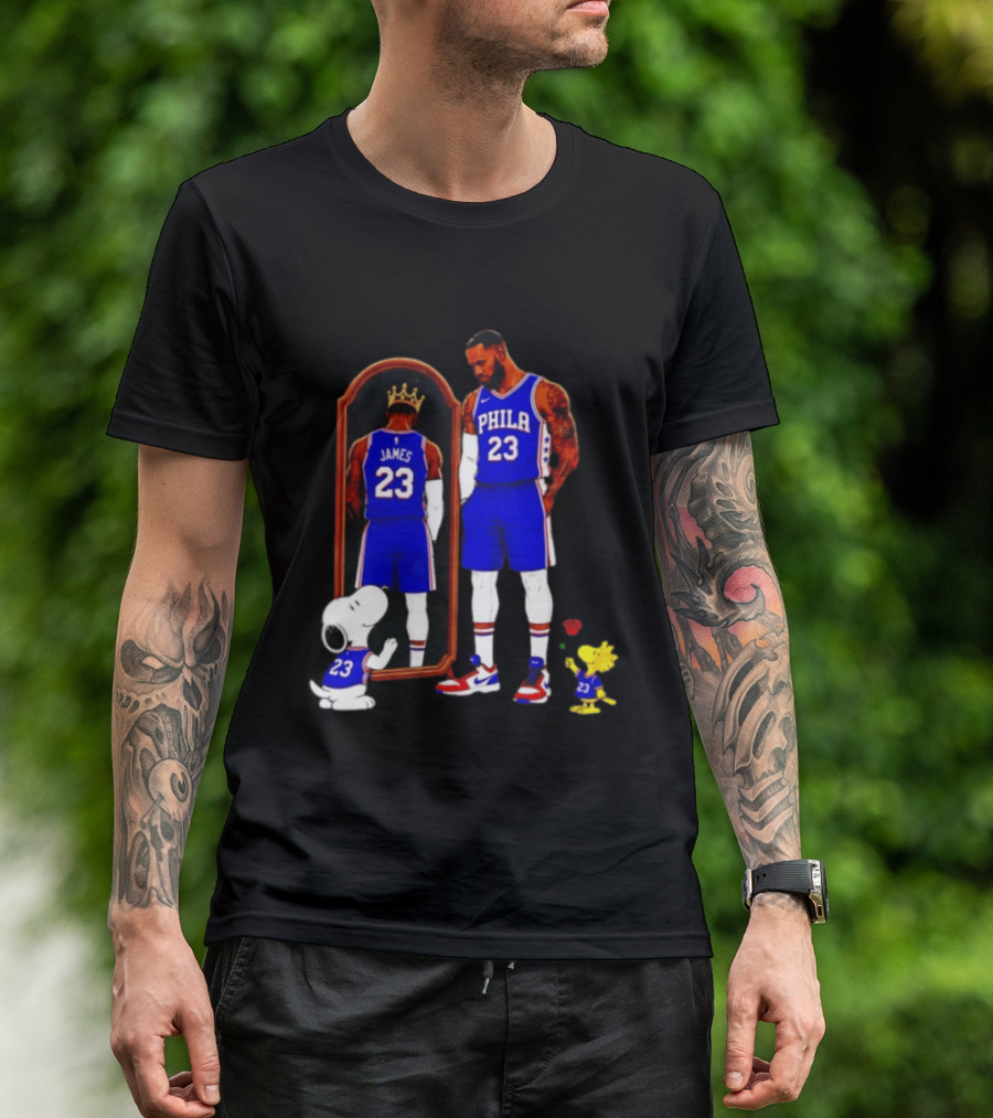 Snoopy Woodstock Mirror 23 King James Philadelphia 76ers T-Shirt