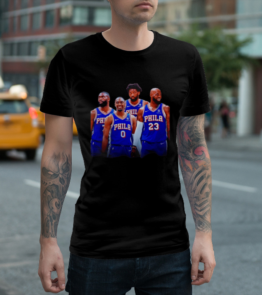 Philadelphia 76ers Joel Embiid Tyrese Maxey Paul George LeBron James NBA Team T-Shirt
