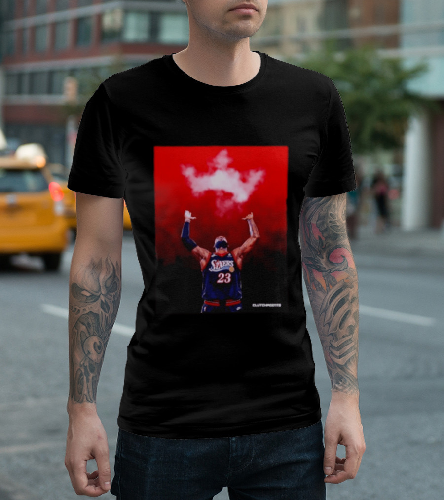 LeBron James Philadelphia 76ers No 23 ClutchPoints King Celebration T-Shirt