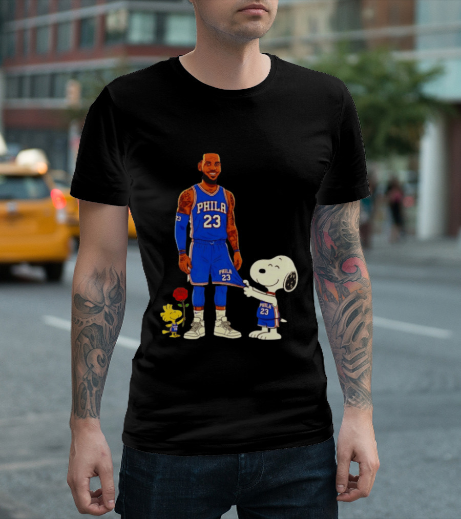 LeBron James Peanuts Collaboration Philadelphia 76ers Snoopy Woodstock 23 Jersey T-Shirt