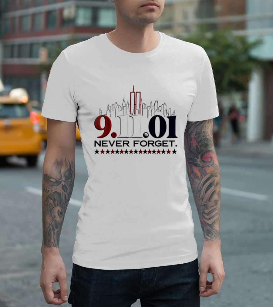 9.11.01 Never Forget New York City Skyline Twin Towers And Stars T-Shirt