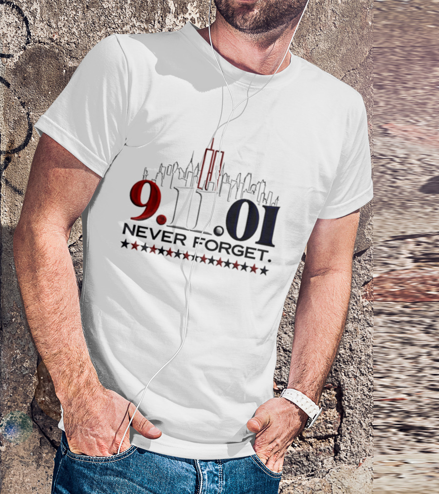 9.11.01 Never Forget New York City Skyline Twin Towers And Stars T-Shirt