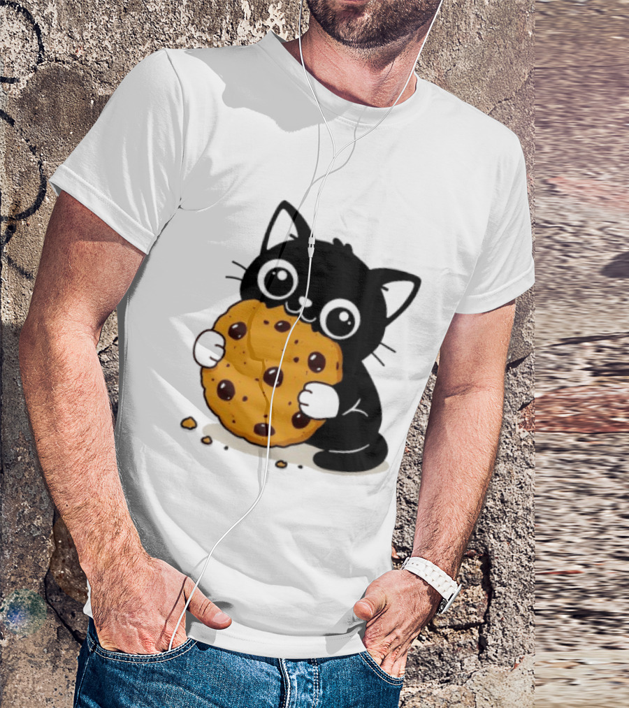Black Cat Holding Chocolate Chip Cookie T-Shirt