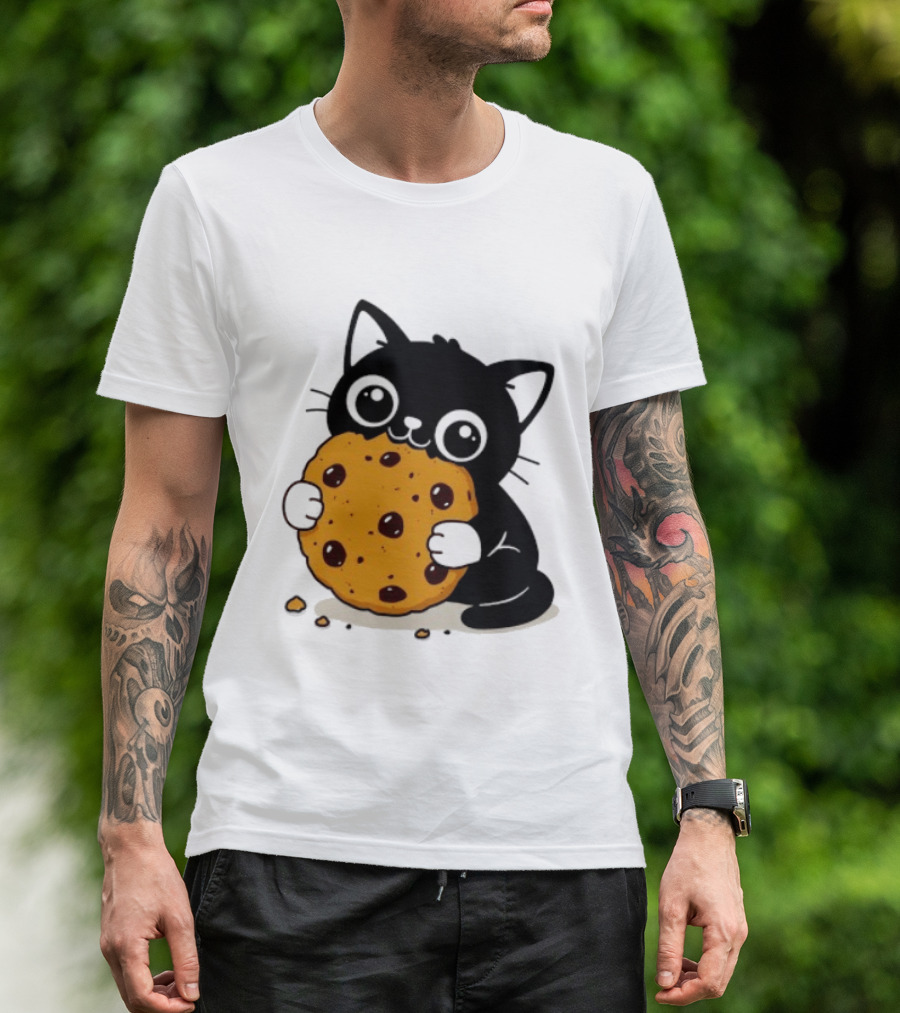 Black Cat Holding Chocolate Chip Cookie T-Shirt