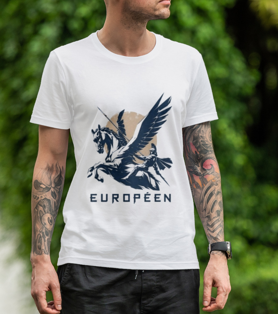 Européen Spartan Warrior Riding Pegasus Greek Mythology T-Shirt
