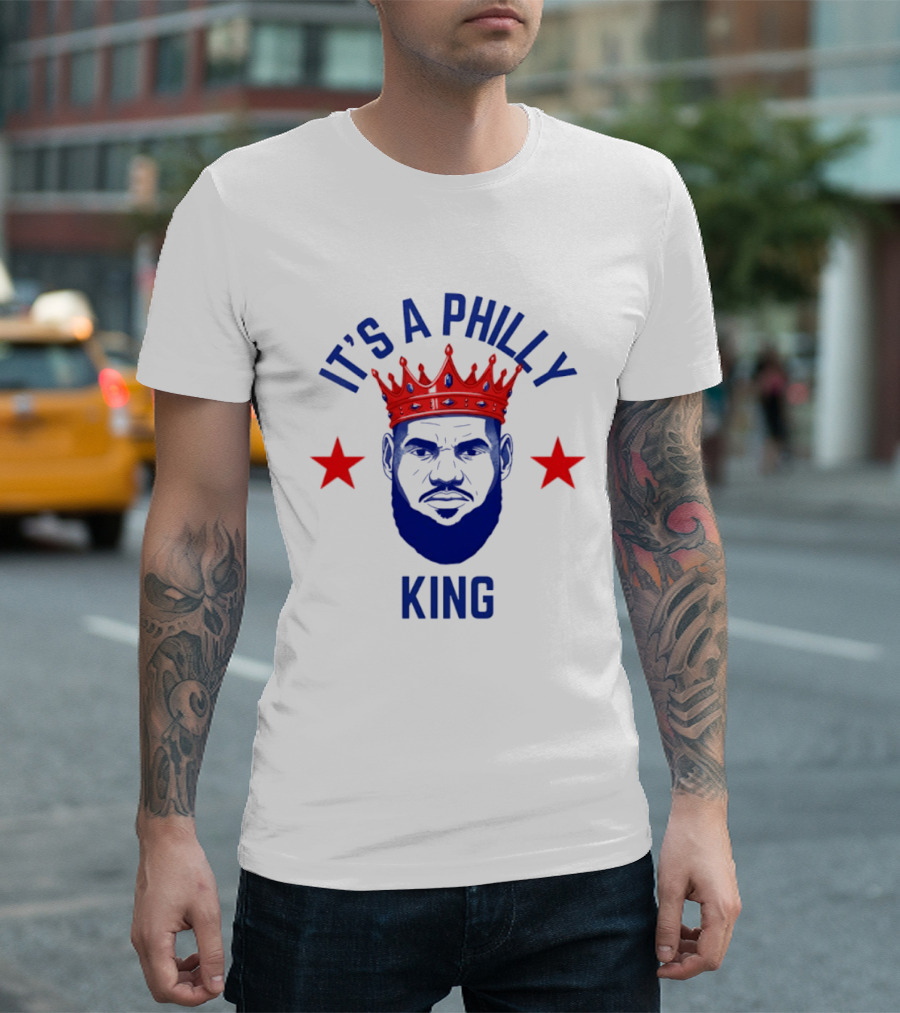 LeBron James It's A Philly King Philadelphia 76ers Red Crown Blue Face Two Stars T-Shirt