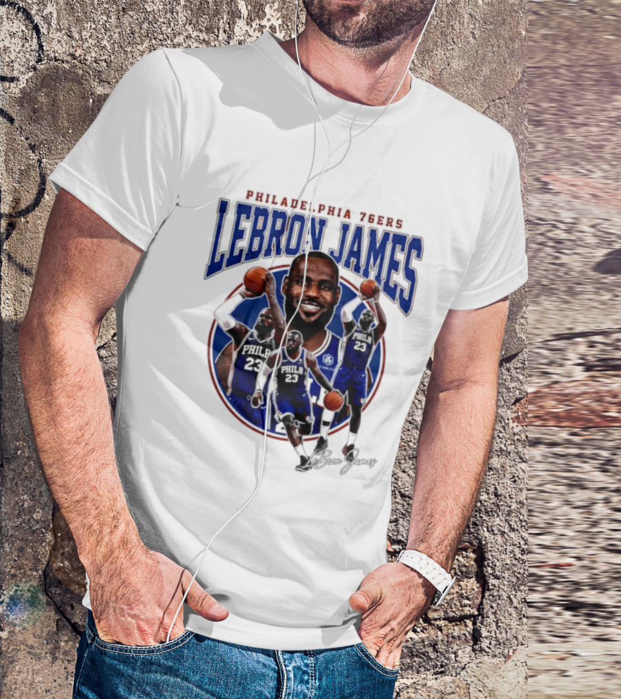 Philadelphia 76ers LeBron James Blue Jersey Player Collage T-Shirt