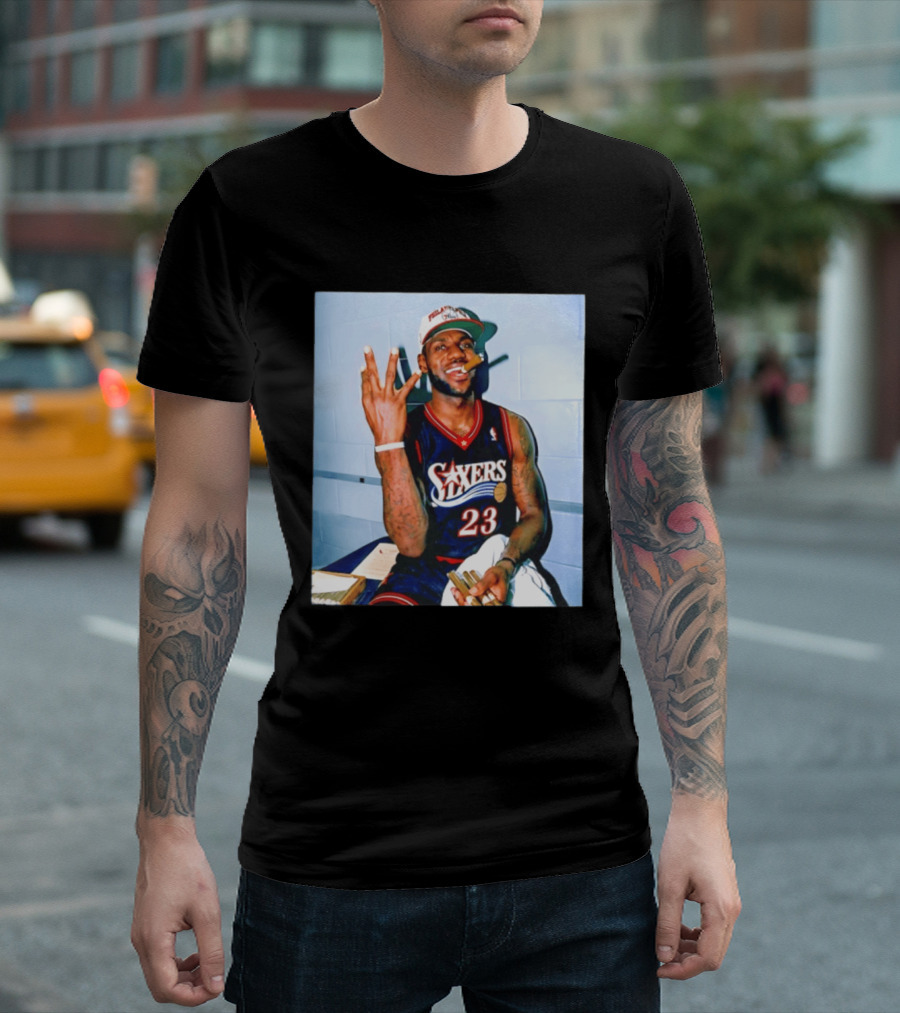 Philadelphia 76ers LeBron James 23 Cigar Photo T-Shirt
