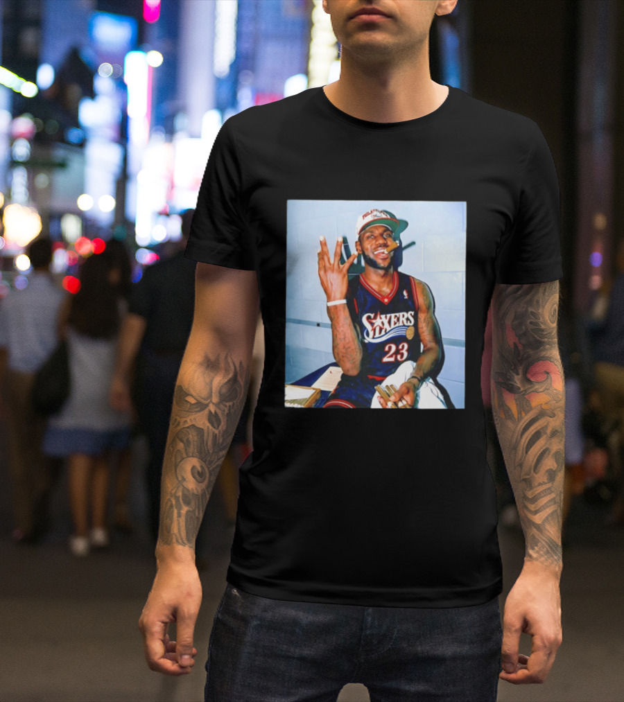 Philadelphia 76ers LeBron James 23 Cigar Photo T-Shirt