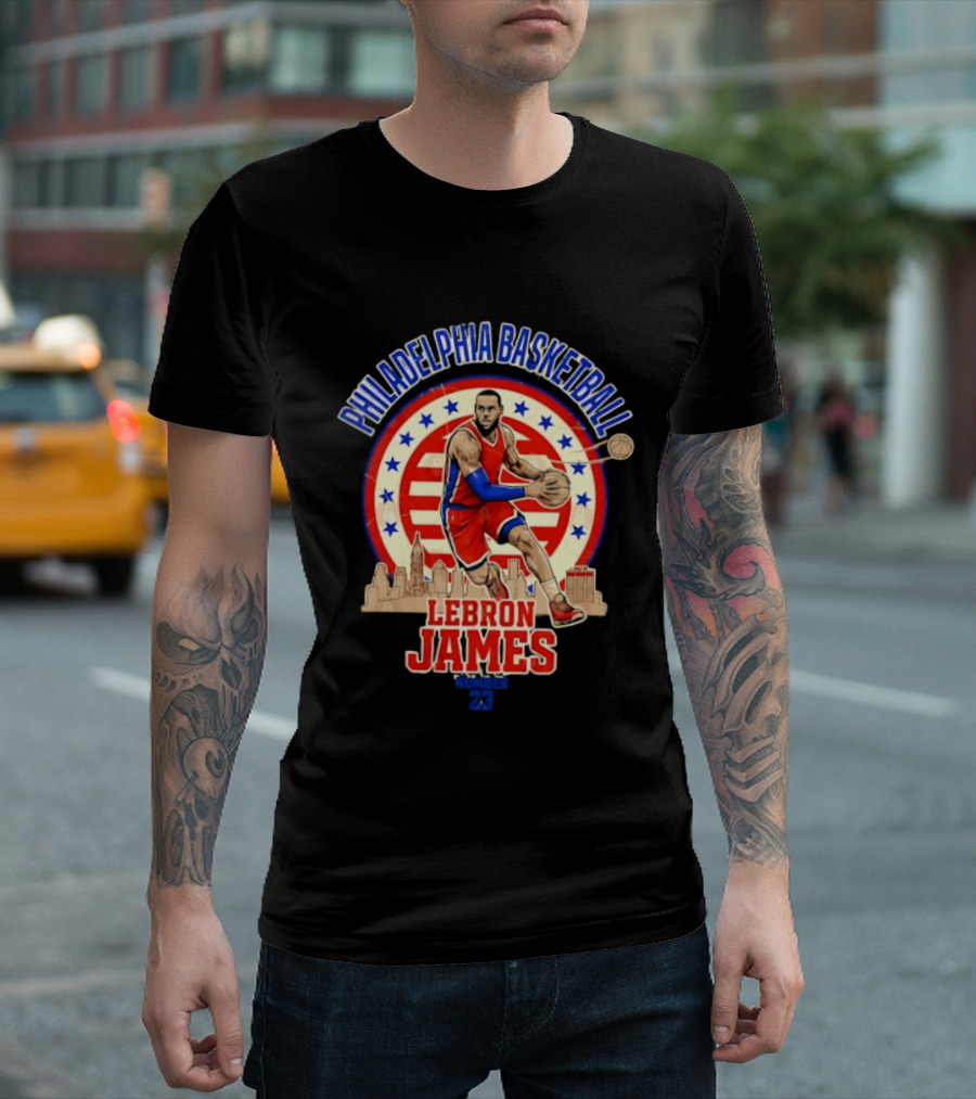 Philadelphia Basketball LeBron James City Skyline Player Red And Blue T-Shirt