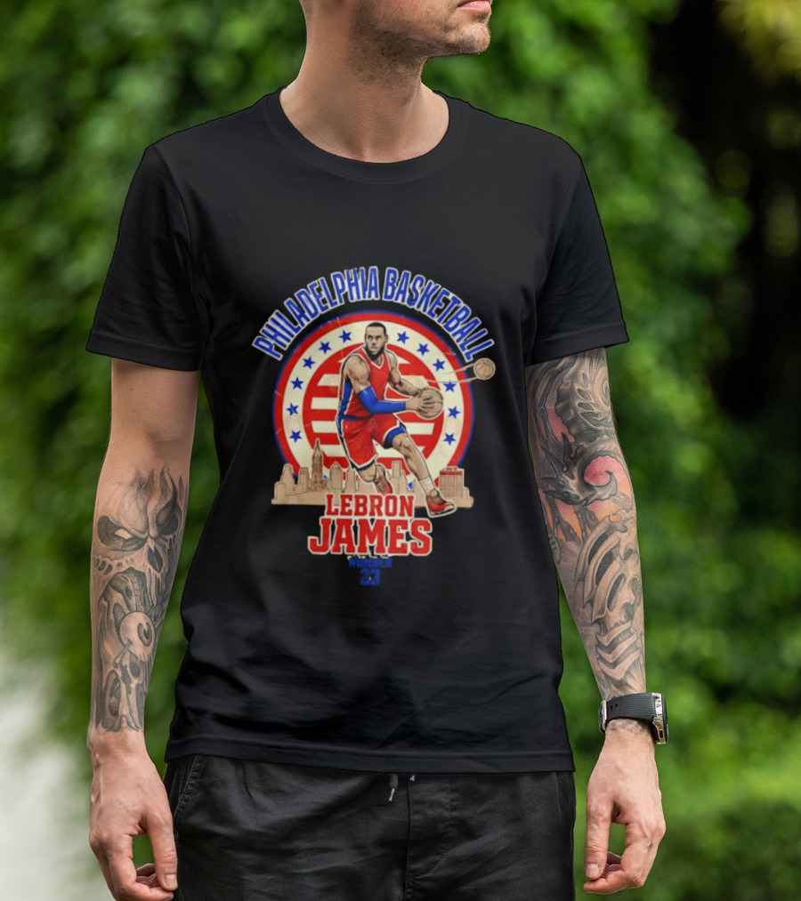Philadelphia Basketball LeBron James City Skyline Player Red And Blue T-Shirt