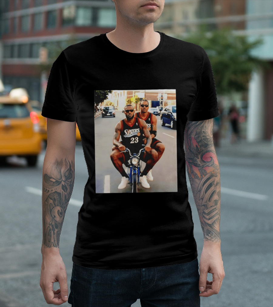 Philly Sixers LeBron James Allen Iverson Motorbike Meme T-Shirt