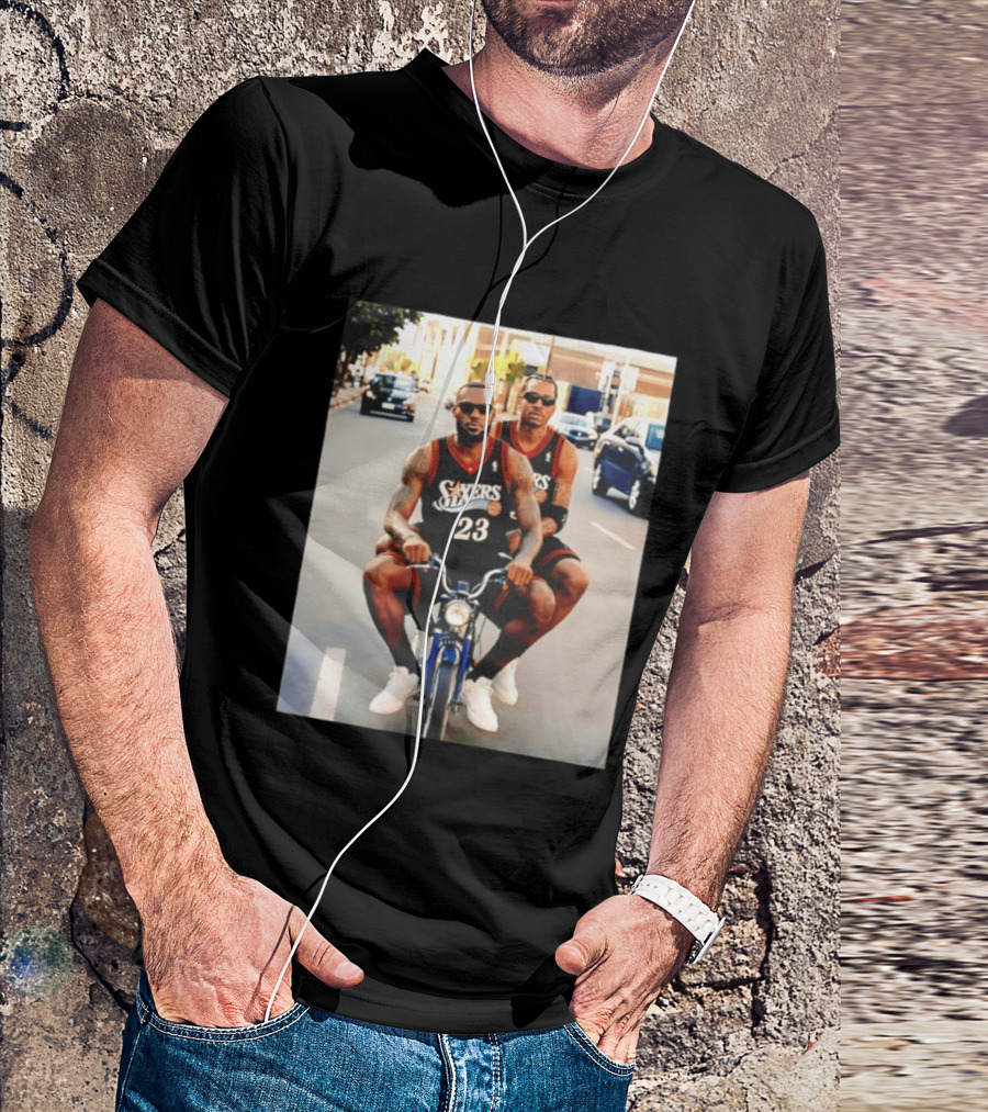 Philly Sixers LeBron James Allen Iverson Motorbike Meme T-Shirt