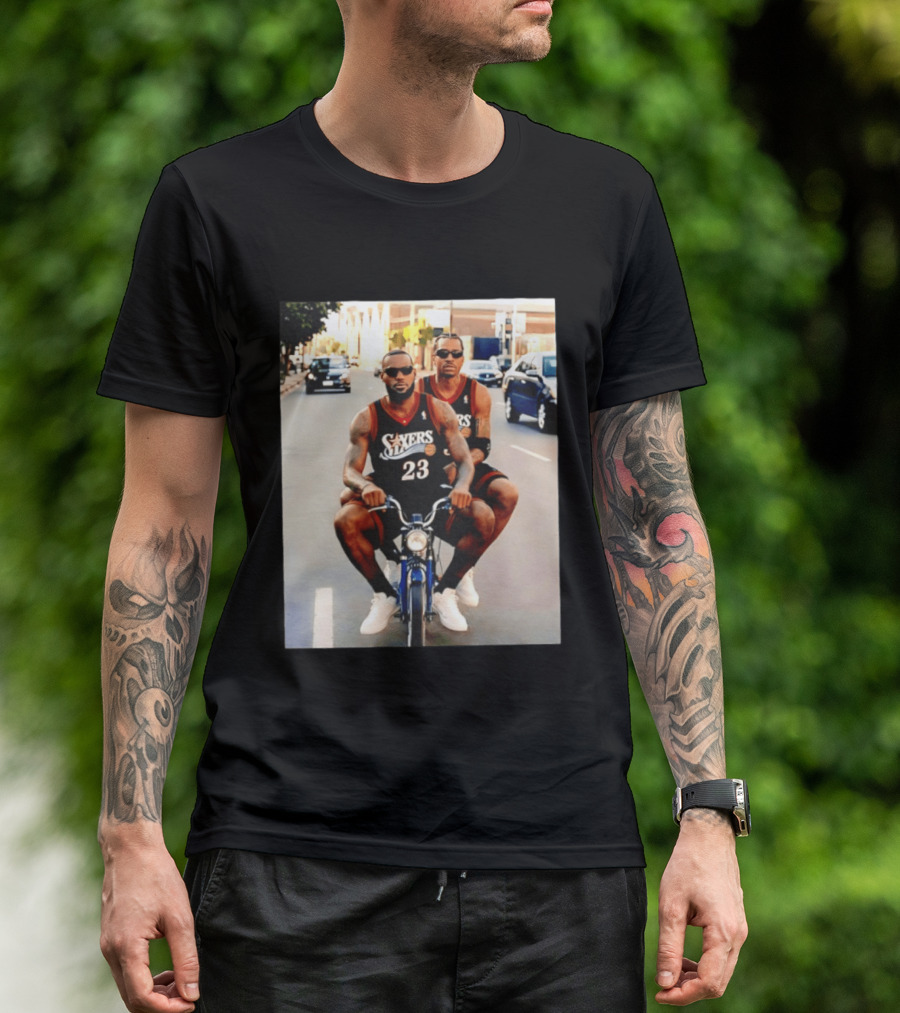 Philly Sixers LeBron James Allen Iverson Motorbike Meme T-Shirt