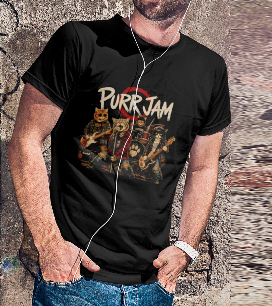 Purr Jam Cat Rock Band Caturday Meowshall Cat Head Marshall Amps T-Shirt