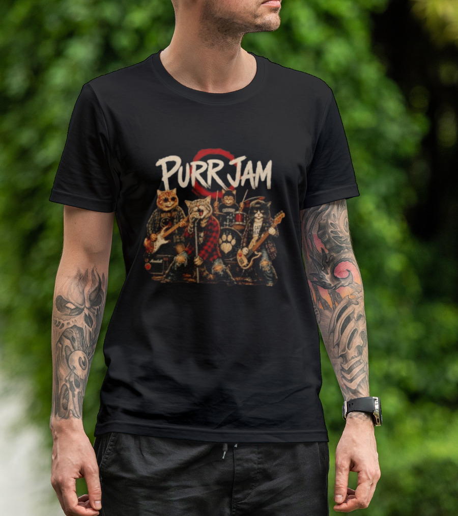 Purr Jam Cat Rock Band Caturday Meowshall Cat Head Marshall Amps T-Shirt