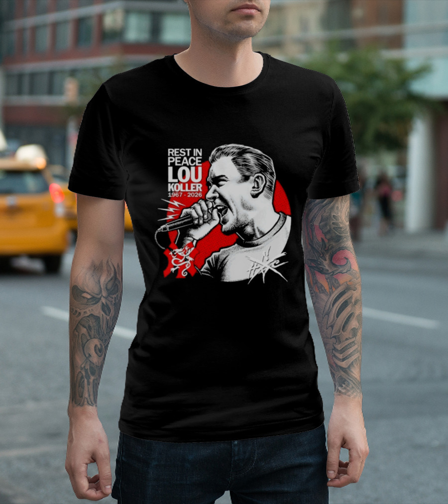Rest In Peace Lou Koller 1967 2026 HxC Microphone Art Red And White T-Shirt