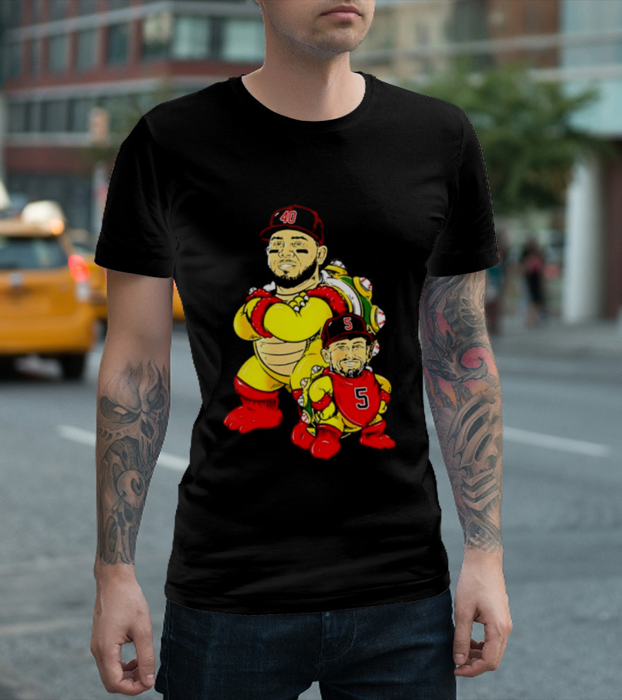 St Louis Cardinals Yadier Molina Albert Pujols Bowser Caricature 40 5 Red Cap T-Shirt